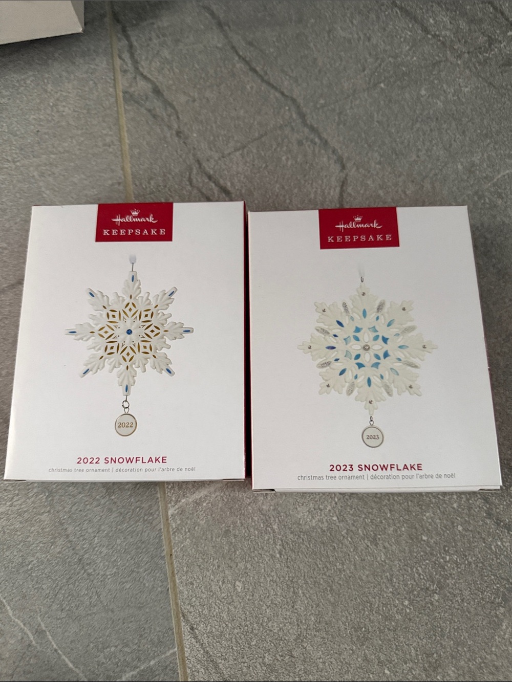 Hallmark White Snowflake Ornaments with Blue Accents